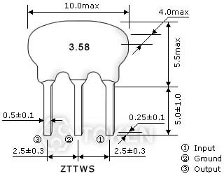 MHz (ZTTWS) 3.58MHz 系列 尺寸圖