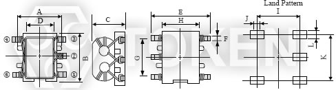 貼片共模變壓器 (TCB4F) 尺寸圖