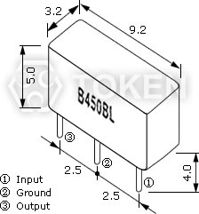 通讯机用陶瓷滤波器 (LTB) 尺寸图 (单位: mm)