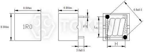 对角位插件式大电流功率电感器 (TCDU0806) 结构尺寸