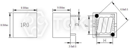 对角位插件式大电流功率电感器 (TCDU0809) 结构尺寸