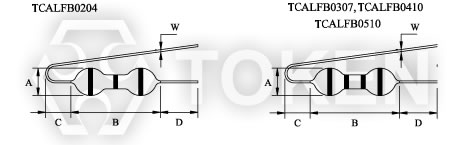 色环电感 (TCAL) 引线 F 弯型尺寸