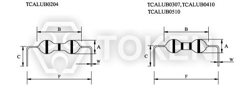 色码色环电感 (TCAL) 引线 U 弯型尺寸图