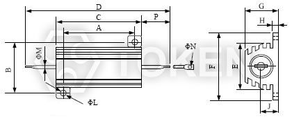 黄金铝盒电阻器 (AHS-5 ~ AHS-50N) 尺寸图