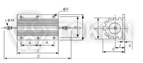 大功率铝壳电阻 (AHS-200 ~ AHS-500N) 尺寸图