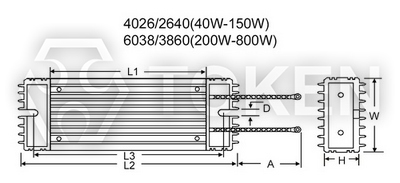 梯型铝壳电阻器 (ASZ) 类型:B 尺寸图