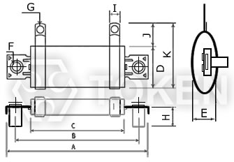 固定式无感量线绕扁型电阻器 (ZDN) 尺寸图