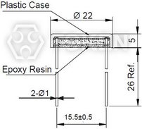 (PGM20**-PP) 20mm 塑盒封装 CdS光照光敏电阻器尺寸图