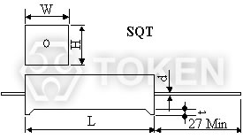 瓷盒功率电阻器 (SQT) 尺寸图