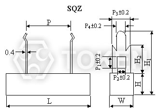 功率瓷盒水泥电阻器 (SQZ) 尺寸图