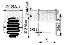 Epoxy resin package 12mm Cds Photo Resistors PGM12** series Dimensions