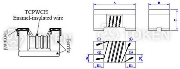 Common Mode Choke Coils for Automotive (TCPWCH-4532AU) Structure diagram
