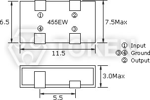 通訊機用陶瓷濾波器 (LTC 455EW) 尺寸圖