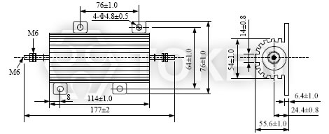 黃金鋁盒電阻器 (AHS) 尺寸圖