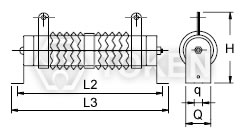 無感波紋繞線電阻器(DQBN)30W ~ 20000W 水平式支架 尺寸圖