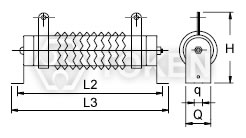 波浪線繞功率電阻(DQ-B) 水平式支架 尺寸圖