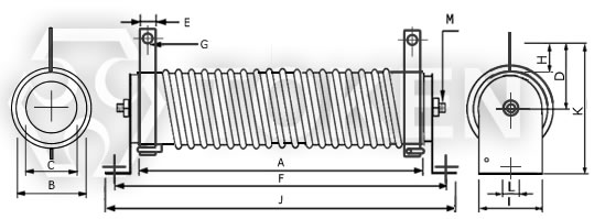 大功率起動型繞線電阻器 (DST) 500W 尺寸圖