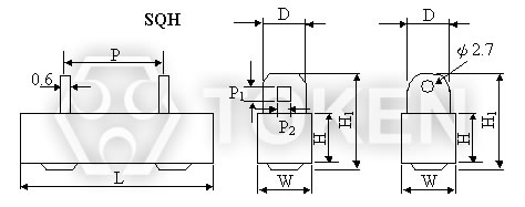 水泥瓷盒電阻器 (SQH) 尺寸