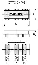 內建電容貼片式諧振器 MHz (ZTTCC*MG) 尺寸圖