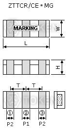 內建電容貼片式諧振器 MHz (ZTTCR/CE*MG) 尺寸圖