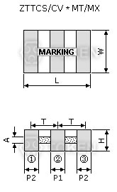 內建電容貼片式諧振器 MHz (ZTTCS/CV*MT/MX) 尺寸圖