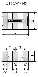 內建電容貼片式諧振器 MHz (ZTTCW*MX) 尺寸圖