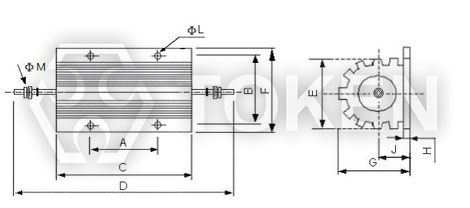 黄金铝盒电阻器 (AHC) 尺寸图