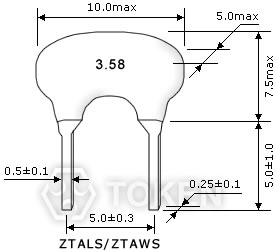 陶瓷谐振器 (ZTALS/ZTAWS) 尺寸图