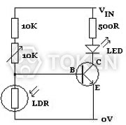 Figure 1: Photoresistor Basic Circuit - Activated from darkness