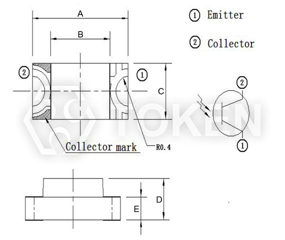  Chip Ambient light sensors (ALS) (PT-1206-850) Dimensions